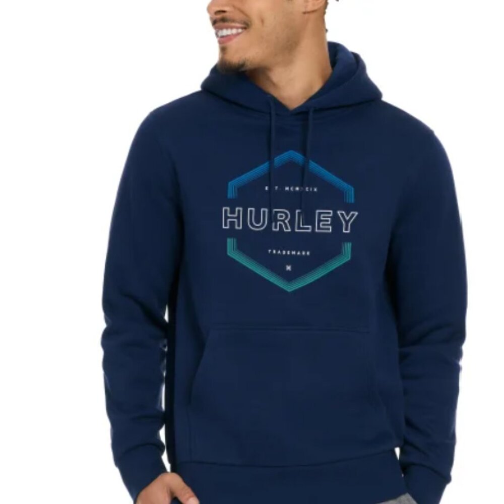 Hurley Men’s Hoodie Size Medium Color Blue, Kangaroo Pocket, Mid-Weight